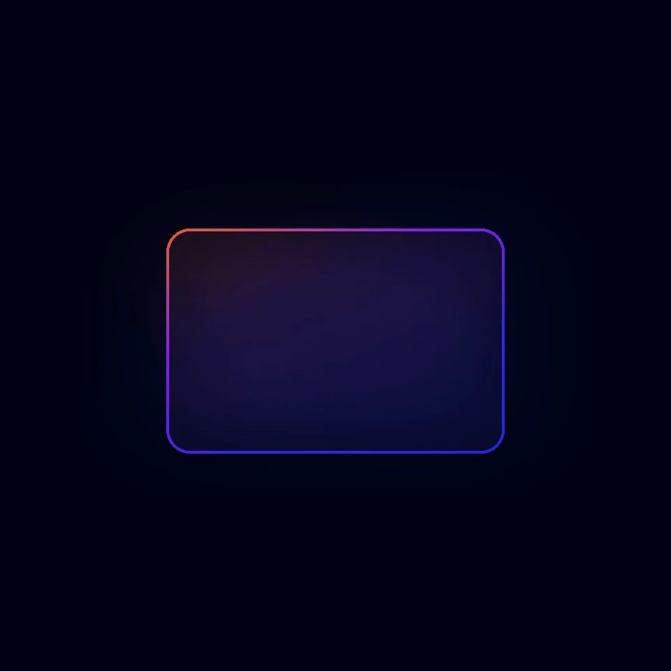 A dark rounded rectangle outlined in an orange-to-magenta-to-blue glow, centred on a near-black field.