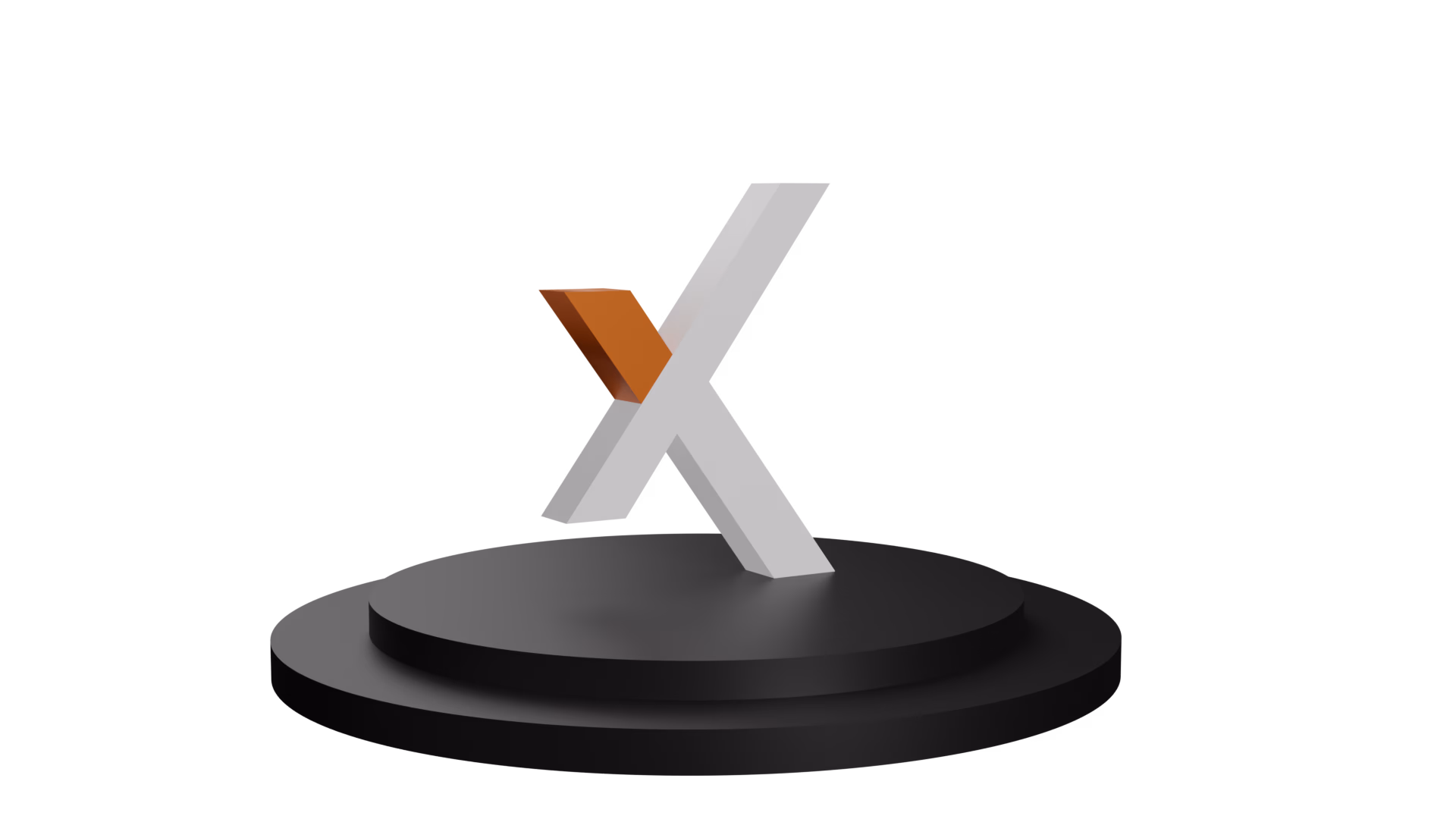 A 3D render of the RazorpayX X mark in white and orange, standing on a dark circular plinth.